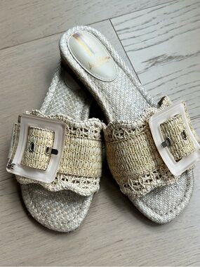 Sam Edelman Natural Woven Raffia Slide Sandals